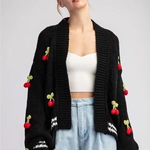 Anthropologie Black Cherry Embellished Cardigan